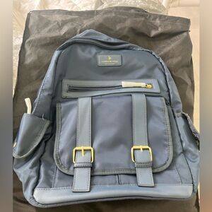 London Fog Navy and Gold unisex Backpack with Front Buckle Pockets